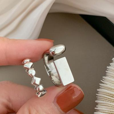 925 Silver Ring for Women Girl Gift Retro Open Trend Unique Design Geometric Asymmetric Jewelry Dropship