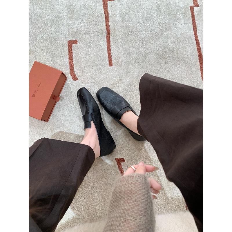 Cowhide version grape ma super soft leather loafers women's one-pedal lazy single shoes commuting square head flat bottom small leather shoes