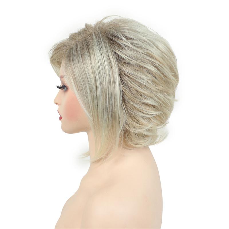 Synthetic Short Blonde Wigs for Women Straight Hair Wig Oblique Fringe Lady Wig Cosplay Halloween Costume Daily Use Wig