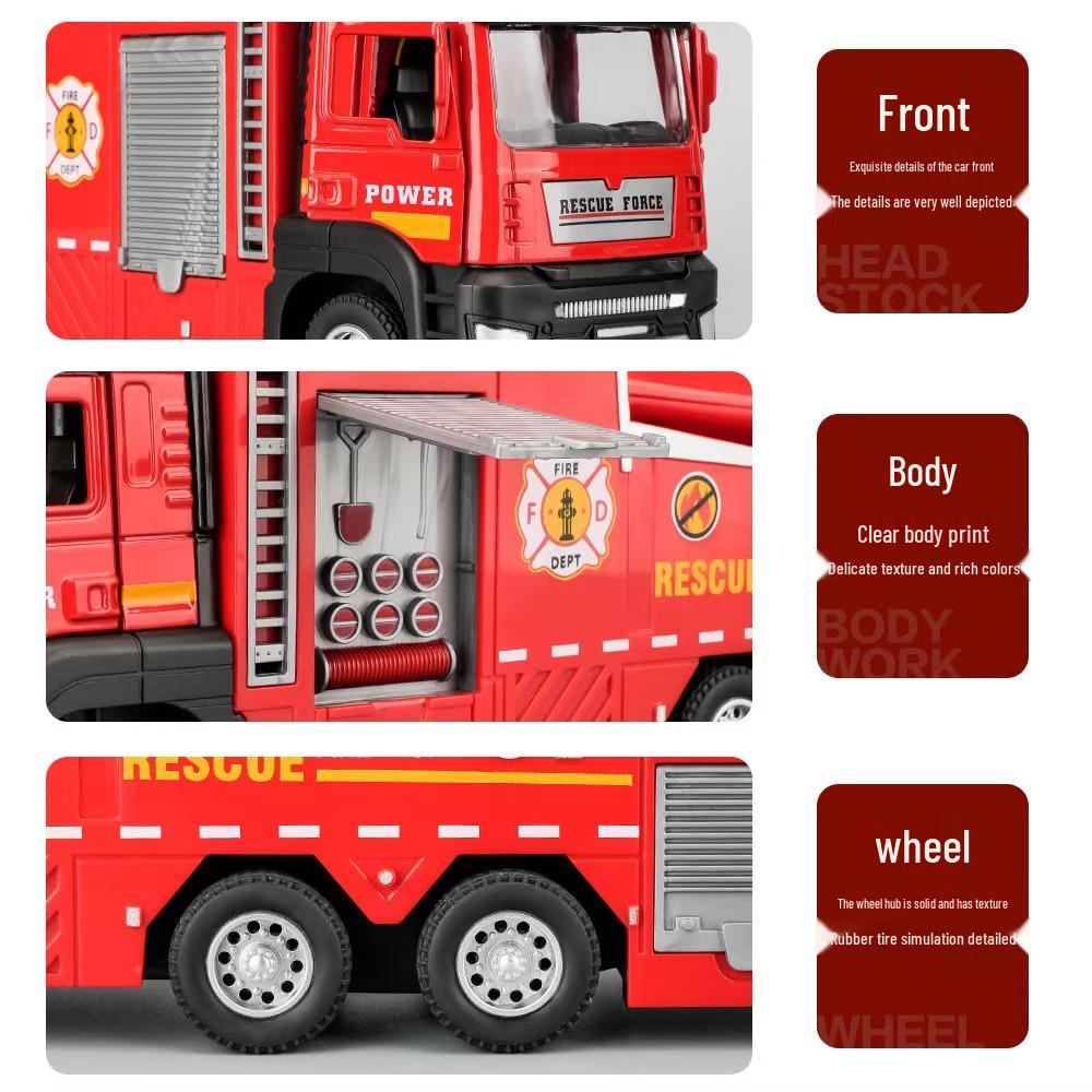 Children's Alloy Fire Truck Toy with Spray Water, Ladder, and Rescue Features
