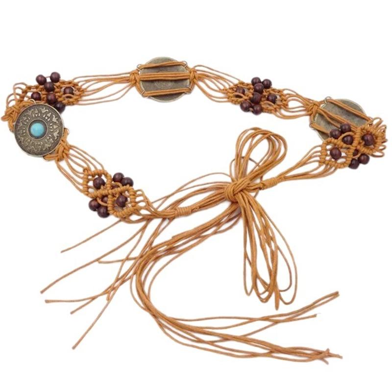 HandWoven Fringed Belt for Women Adjust Laceup WaistBand Ethnic Rope Belt for Teens Girl Female BohemianStyle Belt