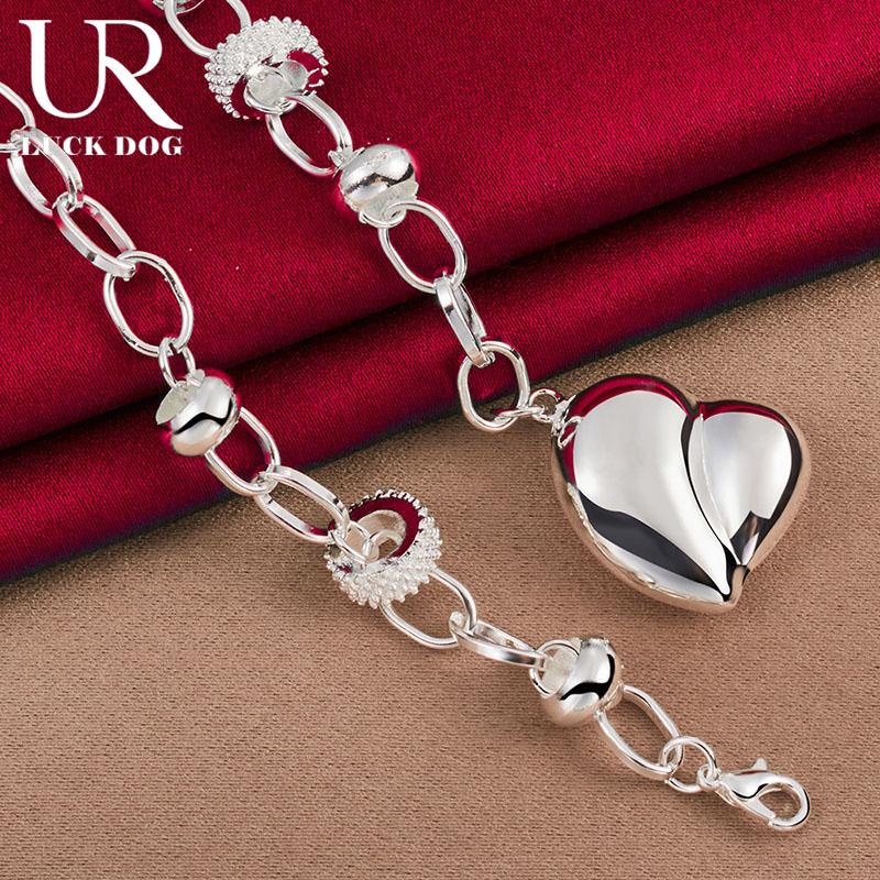 925 Sterling Silver Smooth Hollow Heart-shaped Pendant Necklace Fashionable Wedding Jewelry