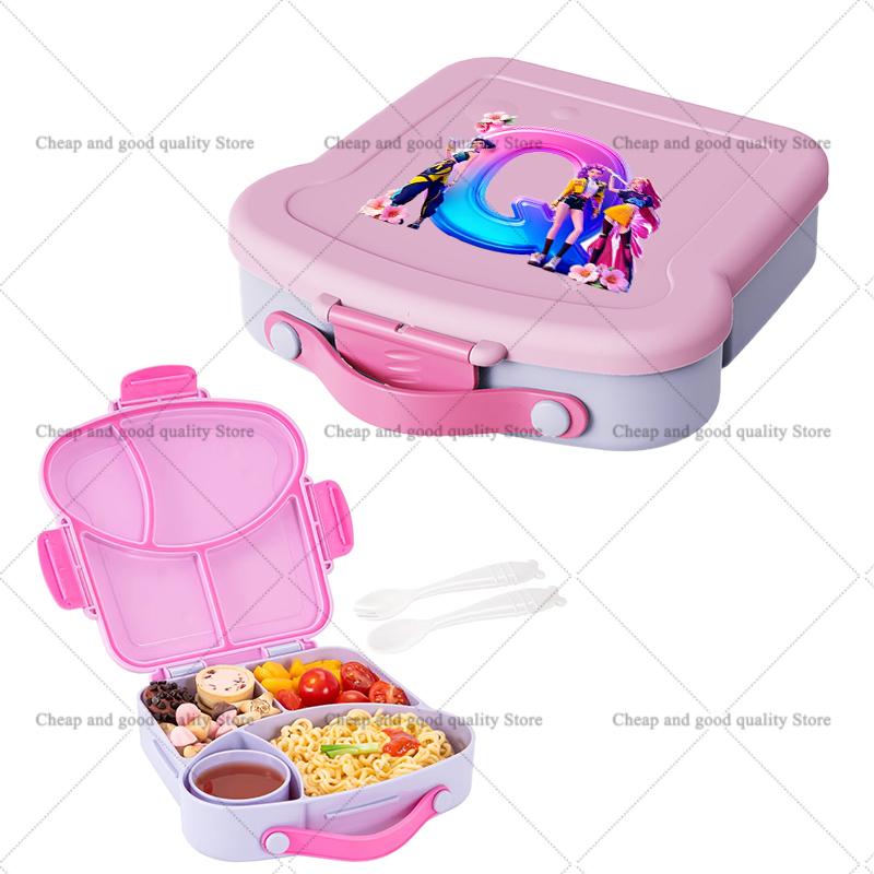 KPop Demon Hunters Lunch Box with Spoon Fork Sauce Case Girls Anime Letter School Picnic Bento Food Storage Containers Kids Gift