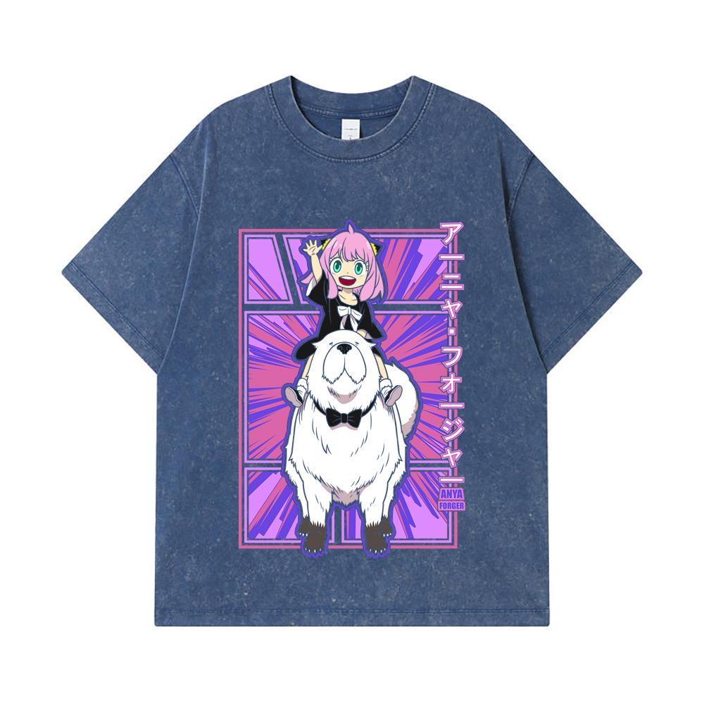 

275 GSM Washed T-shirts 100% Cotton Spy x Family V9 Print Unisex Heavy Cotton T Shirt 2XL королівський синій колір