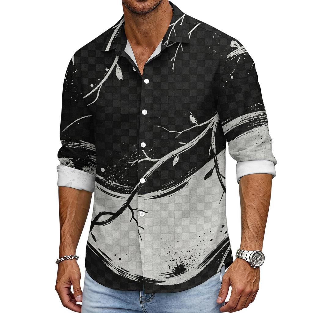 Men's Halloween Loose Fit Long Sleeve Shirt Button Down Collar Casual Retro Style Breathable Shirt for Autumn Spring Outdoor Daily Wear