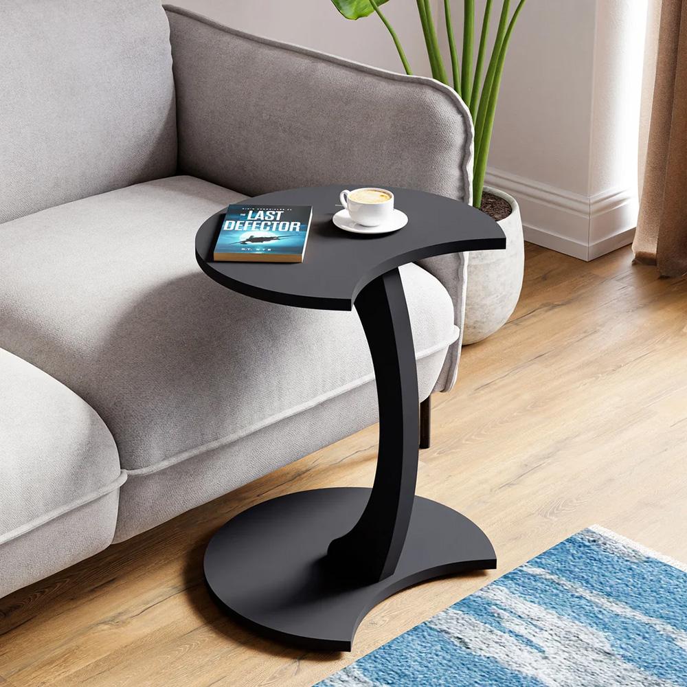 Kávový stolek ve tvaru C, Pojízdný boční stolek, Dekor Atlantic Pine, Pojízdný stolek k pohovce z dřevotřísky, Noční stolek