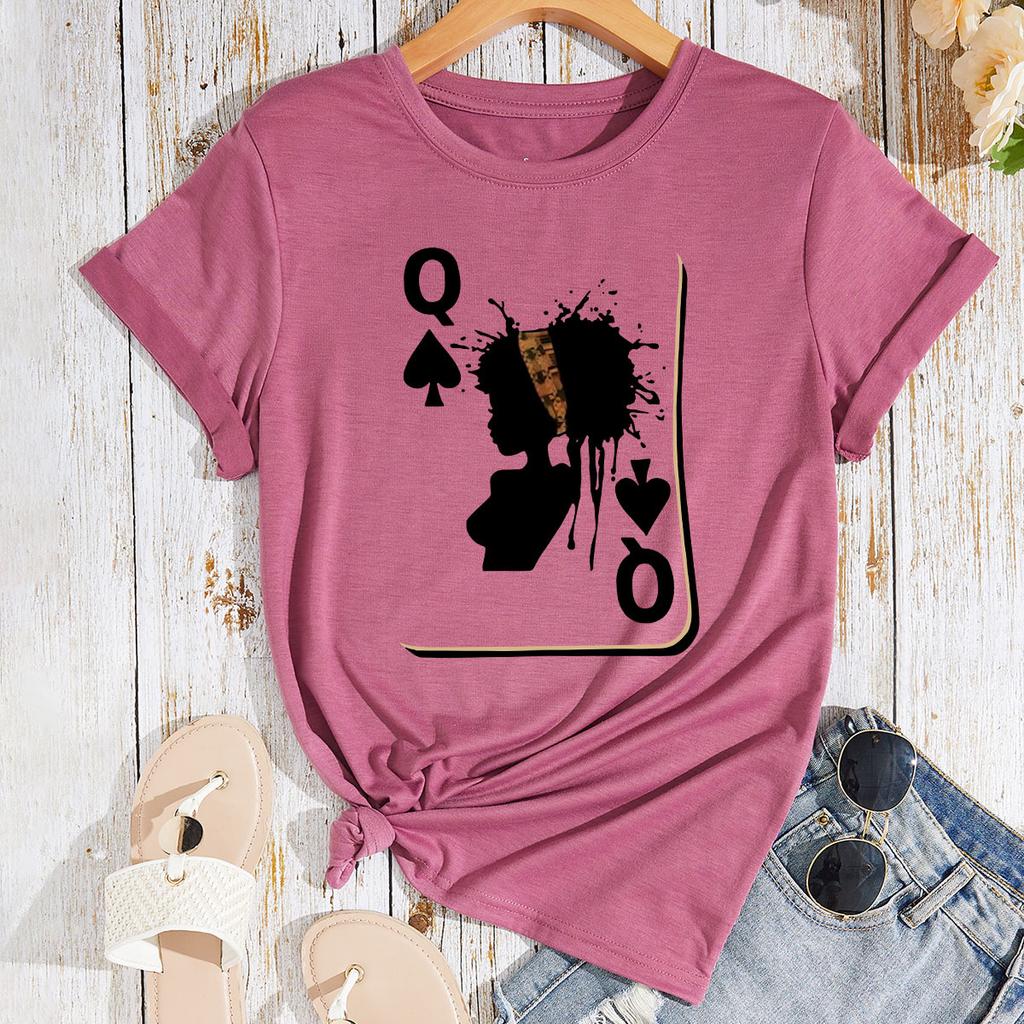 Cotton T-Shirt Short Sleeve Round Neck Women 2d Print Tops