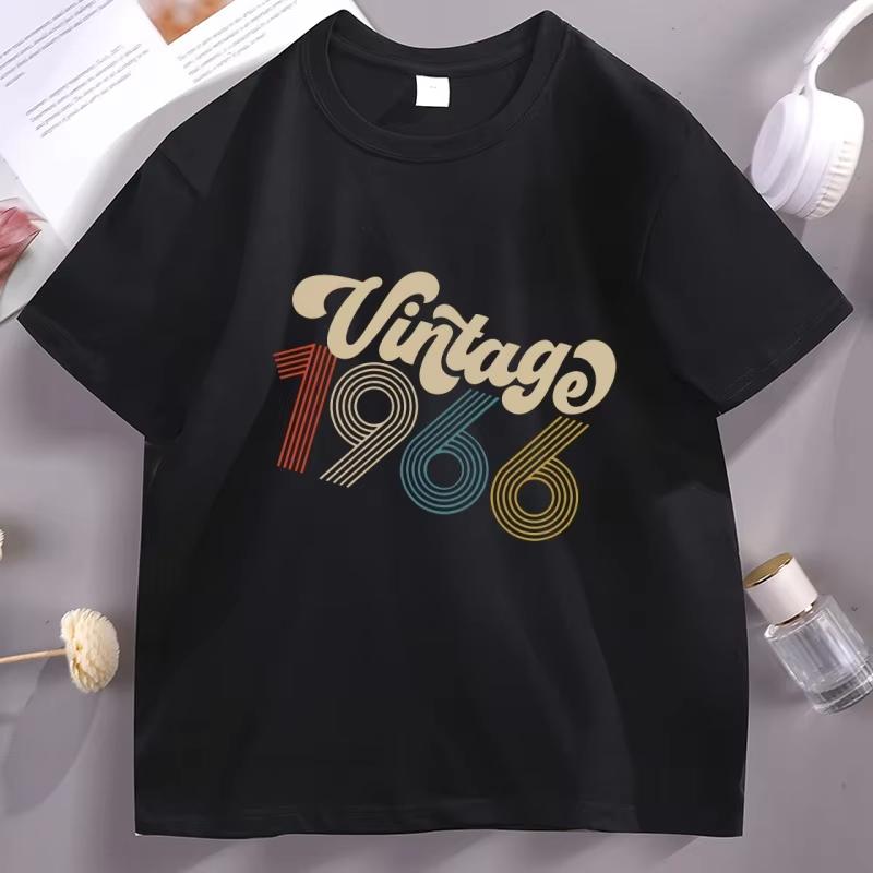 

Vintage 1966 Retro TShirt 60th Birthday Short Sleeve Top Pullover Round Neck pure Cotton Short Sleeve Top Breathable Clothes M