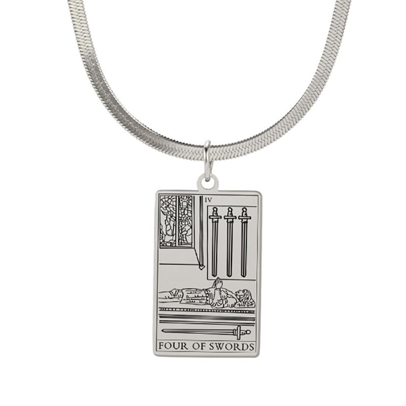 Tarot Cards Necklace for Women Stainless Steel Snake Chain Suit of Swords Traditional Tarot Art Minor Arcana Amulet Jewelry