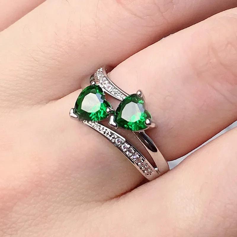 2026 New Luxury Fashion Green Zirconia Crystal Ring for Women's Engagement/Wedding/Anniversary Party Personalized Jewelry