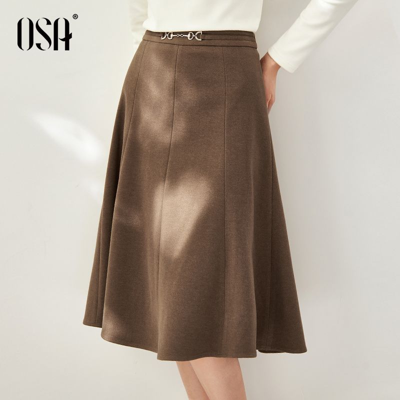 

OSA Black Work Clothing Mid Length Long Length Slimming Skirt Coffee-thick XS