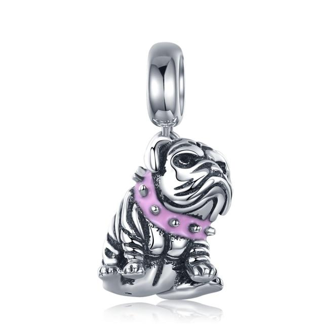 Zirconia Color Sterling Cane Animaletto Cane Cane Bulldog Perline Adatte Braccialetto da Polso Originale Ciondolo Gioielli Fai da Te Braccialetto da Polso alla Moda