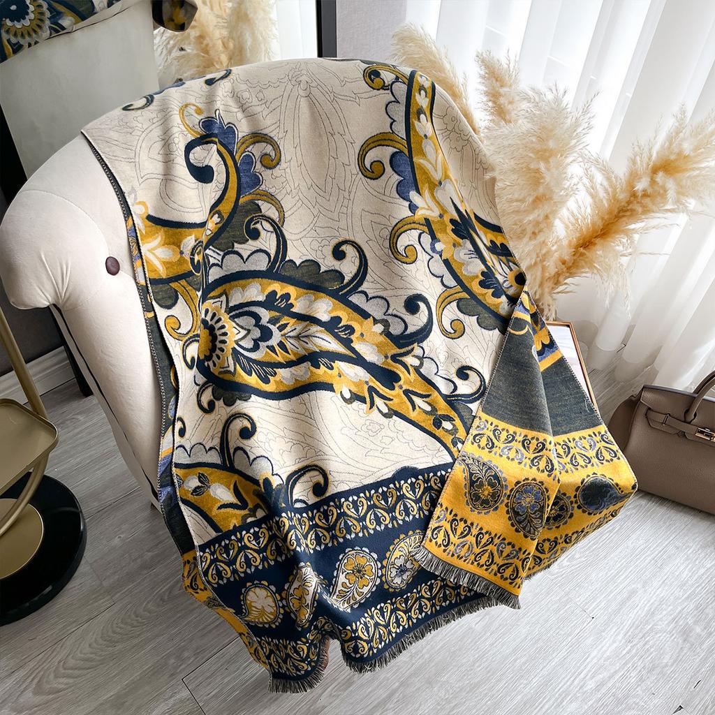 400G thickened version of retro ethnic style cashew flower scarf women's winter high-end warm scarf imitation cashmere shawl