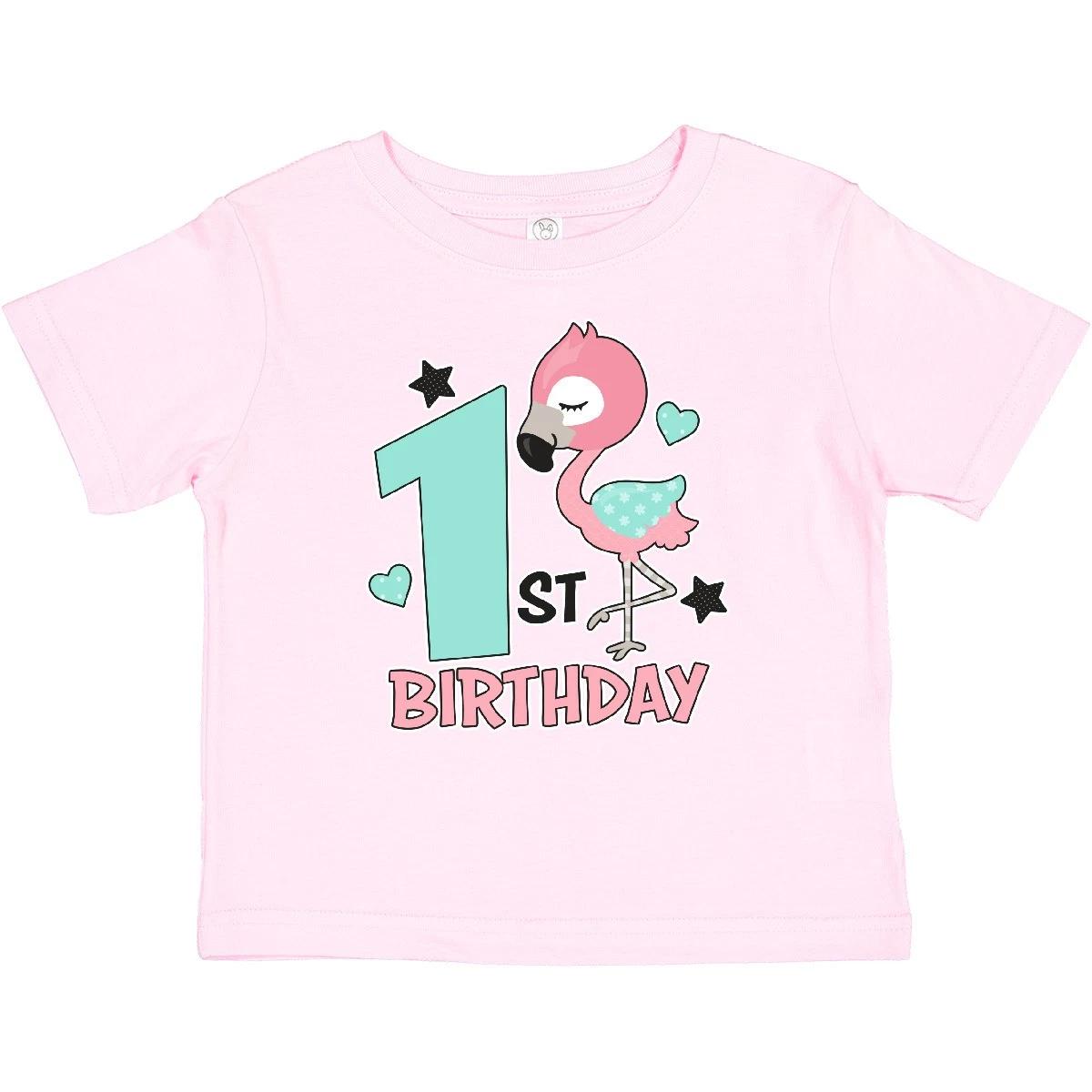 Inktastic 1st Birthday With Flamingo Stars And Hearts Baby T-Shirt Birthdays 1 150