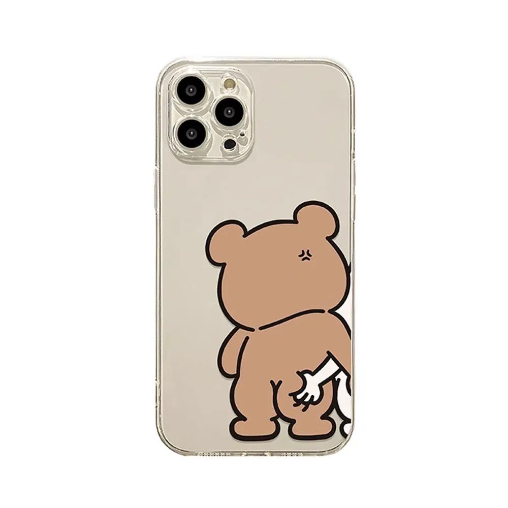 Funny Bunny Bear Couple Phone Case for IPhone 13 14 15 12 11 Pro Max Mini X XR XS MAX 7 8Plus SE2 Cute Animal Clear Paired Cover