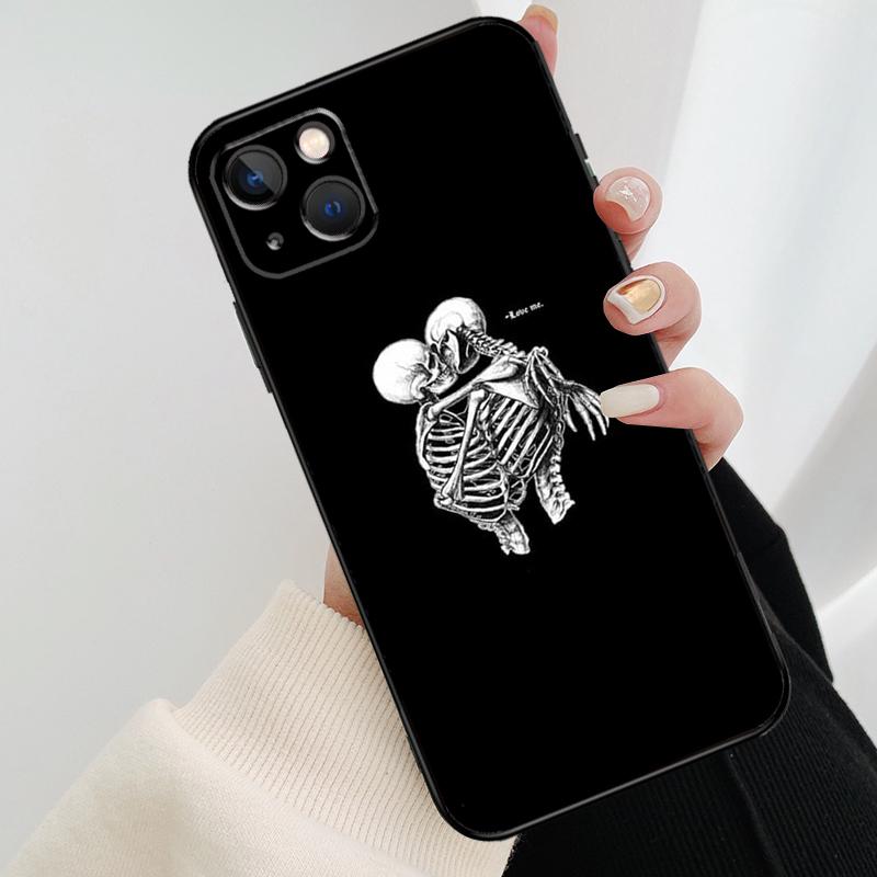 Skeleton Skull Kiss Phone Case For iPhone 17 Pro Max 14 13 12 11 15 16 Pro Max Mini 15 16 Plus 16e 17 Air Cover