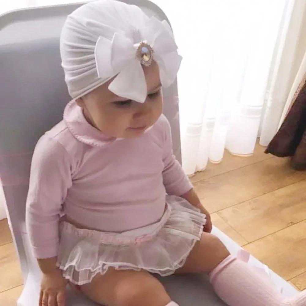 Glänzende Strass Schleife Kleinkind Indischer Hut Weiche Hautfreundliche Baumwolle Baby Mädchen Mützen Turban Handgemachte Schleifen Kopfbedeckung