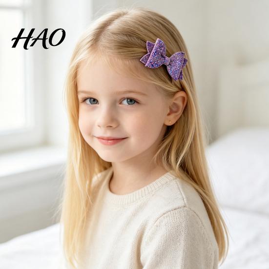 Glitter Bow Hair Clips for Girls 2Pcs Solid Color Clip Girls, Double Layer Sparkling Decorative Toddlers Hairpin, Accessory with Non-Slip Grip
