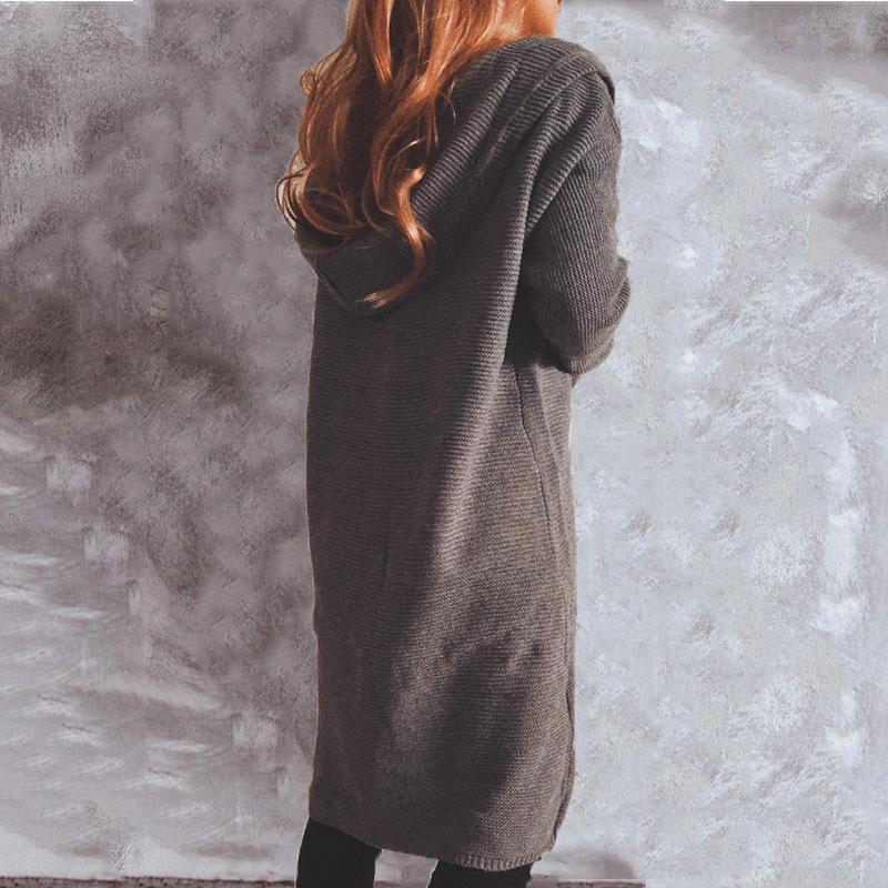 Autumn and winter new casual simple long sleeved button hooded sweater cardigan jacket for women 3530 EMA