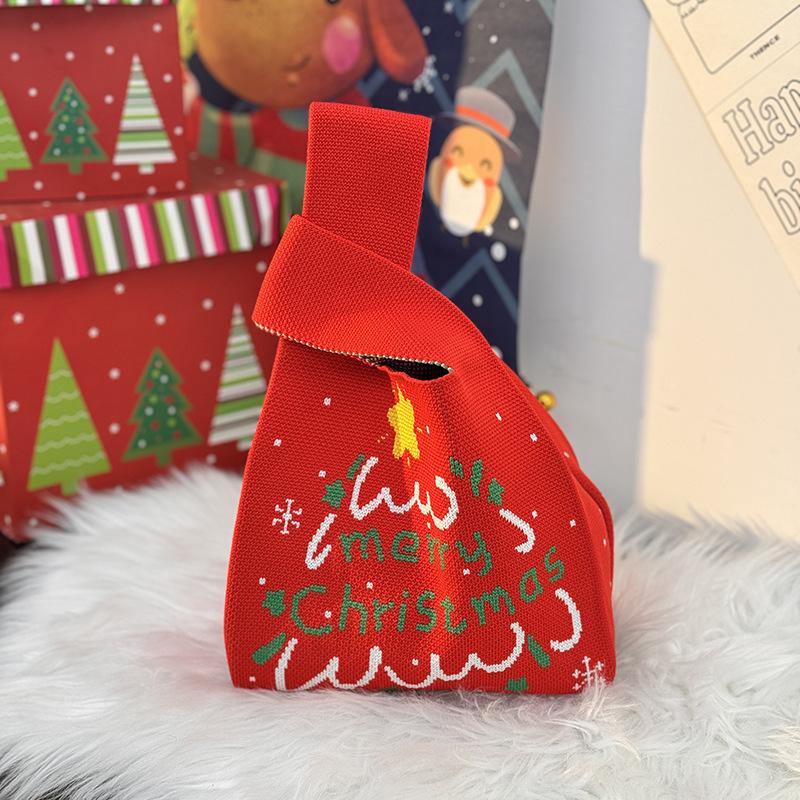 Merry Christmas Gift Bag Christmas Eve Apple Candy Bag Canvas Handbag Santa Claus Knitted Storage Bag Decor Holiday Gifts