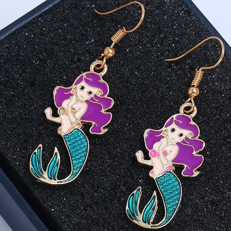Korean Style Colorful Mermaid Earrings - Cute Drip Oil Animal Design