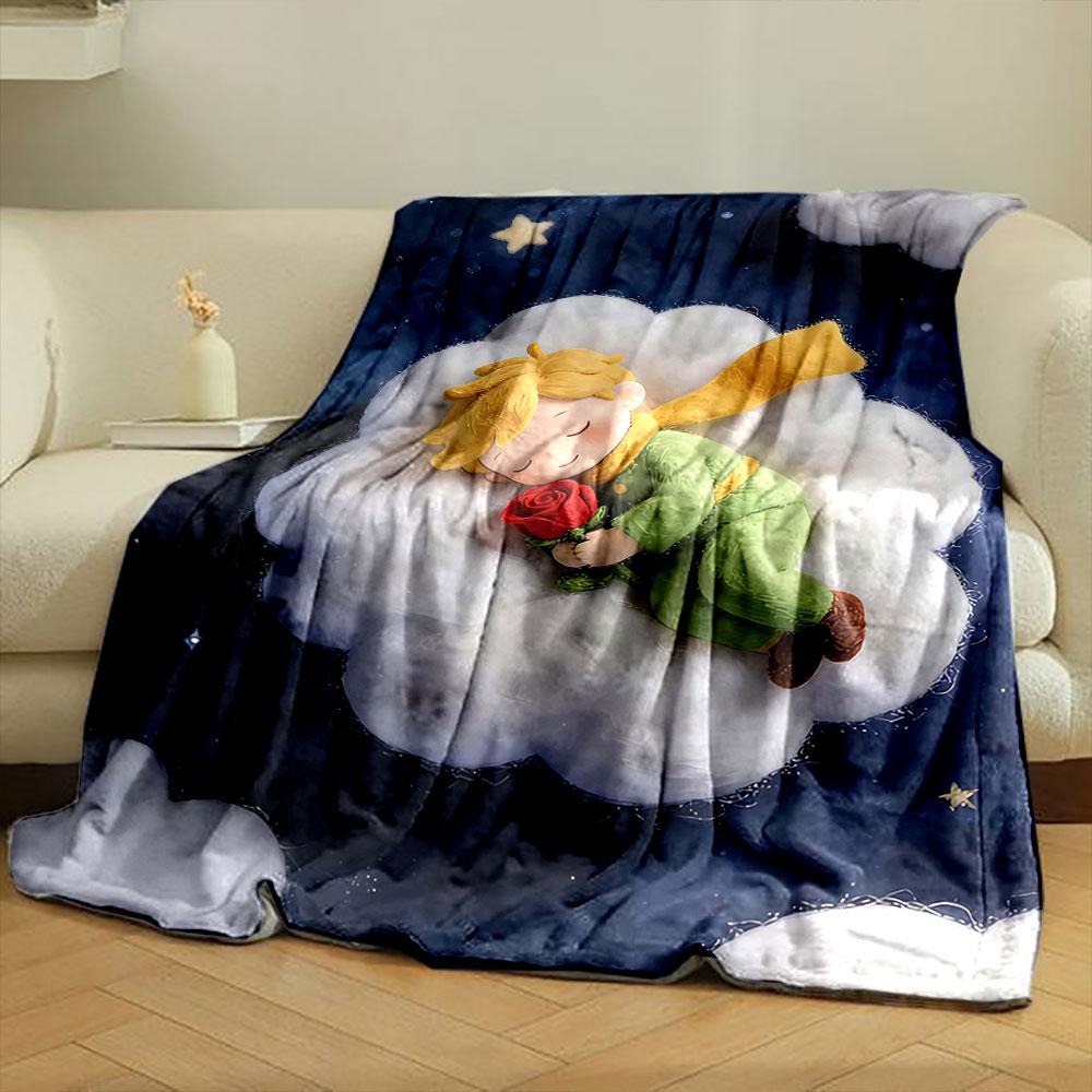 A childlike figure sleeps on a fluffy cloud, holding a red rose. for all seasons blanket lunch break throw gift