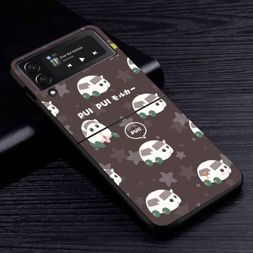 PUI PUI MOLCAR Cute Case for Samsung Galaxy Z Flip4 Flip3 5G PC Hard Cell Phone Shell Z Flip 4 3 Black Coque Zflip4 Zflip3 Cover