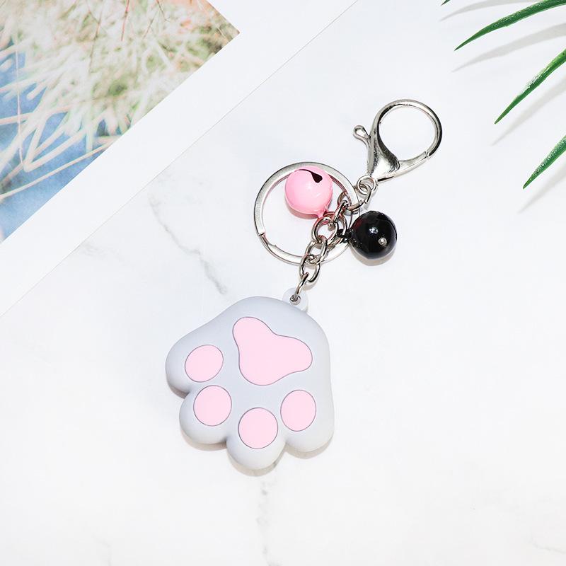 Creative 3D Cute Soft Rubber Cat Paw Keychain with Bell - Car Pendant Ring 