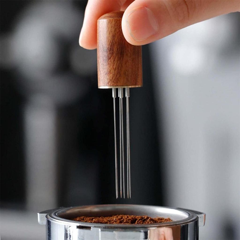 Coffee Ground Stirrer Espresso Distribution Tool Accessory with Wooden Handle Needle Whisk Distributor for Coffee Ground