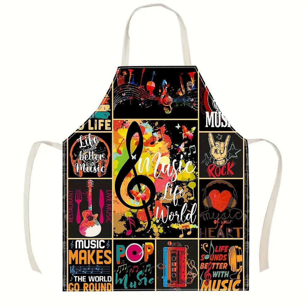 

1pc Music Theme Apron Linen Musical Notes Instruments Kitchen Cooking Baking Smock Adult Chef Gift Musicians Music Lovers 38X47cm(15X19in)