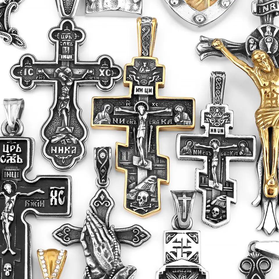 Edelstahl Jesus Kreuz Anhänger Wikinger Halskette Herren Schild Drachentöter Amulett Anhänger Nikolaus Jugend Schmuck