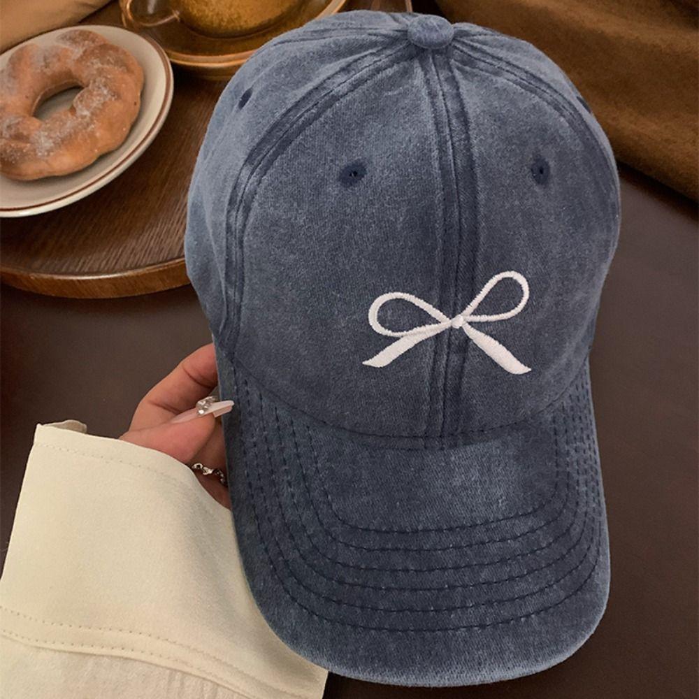 Embroidery Bowknot Baseball Hat Cotton Sun Hat Fashion Embroidery Bow Baseball Cap  Men