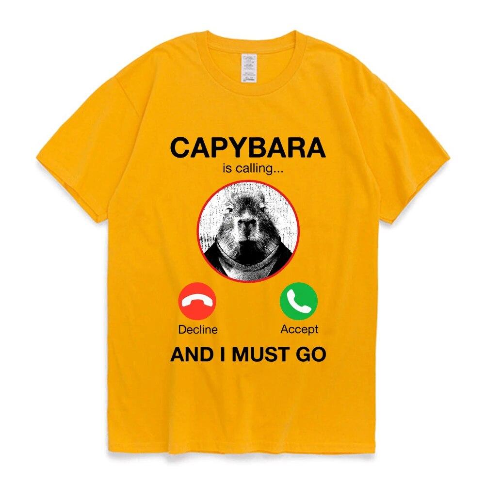 

Футболка «Капибара зовет, и я должен идти», футболки с графическим рисунком для телефона, женская одежда унисекс, футболки большого размера из 100% хлопка с короткими рукавами XL