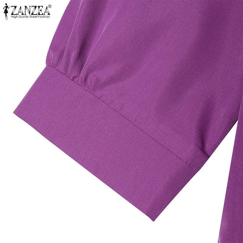 ZANZEA Women Casual V-Neck 3/4 Sleeve Loose Floral Embroidery Dress