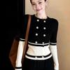 La Chapelle Contrast Double-Breasted Knit Polo Sweater