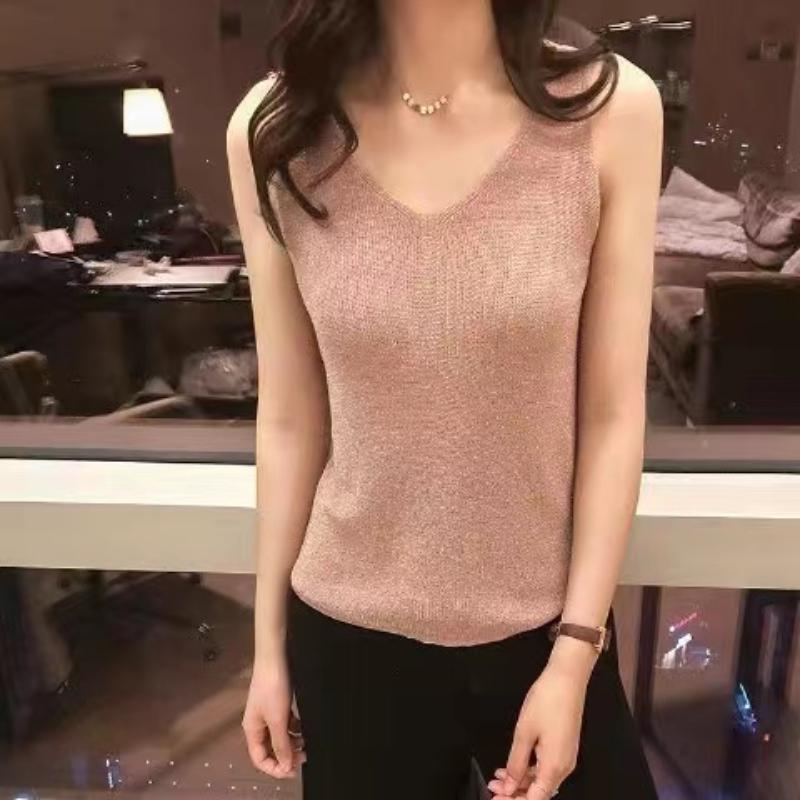 

Модная сексуальная новая женская свободная короткая летняя женская рубашка без рукавов из ледяного шелка с v-образным вырезом, топ XXL розовый