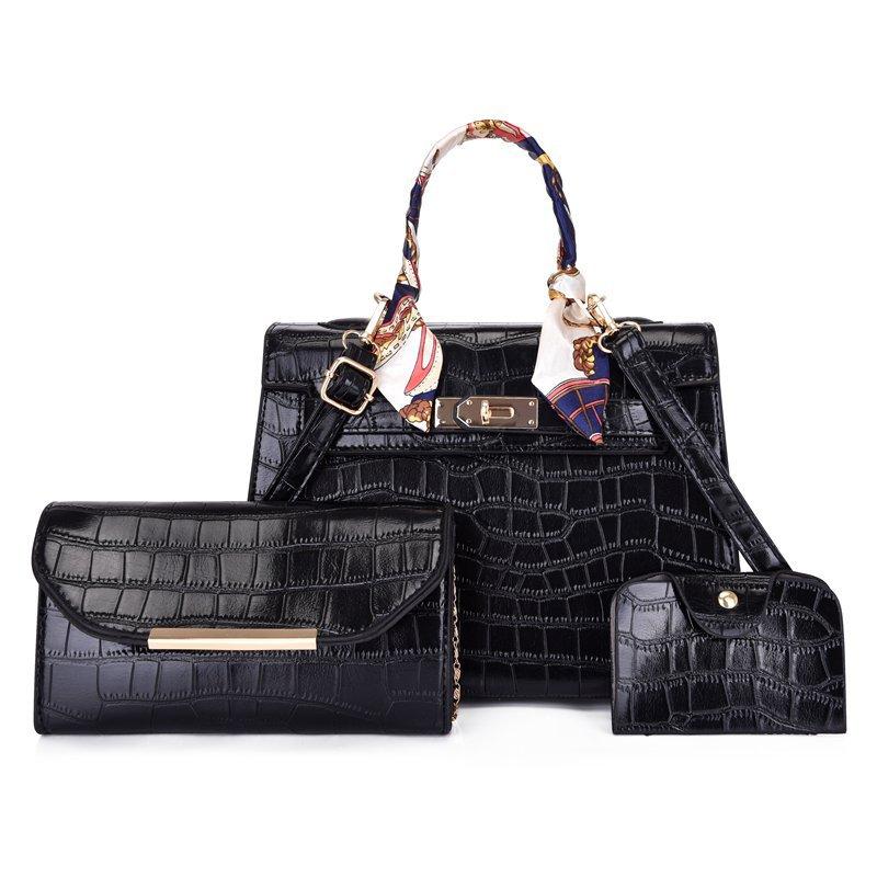 Bag Women's New Fashion Candy Color Handheld Women's Bag Crocodile Pattern Rhombus Silk Scarf Lock Shoulder Bag Crossbody Women's Bag