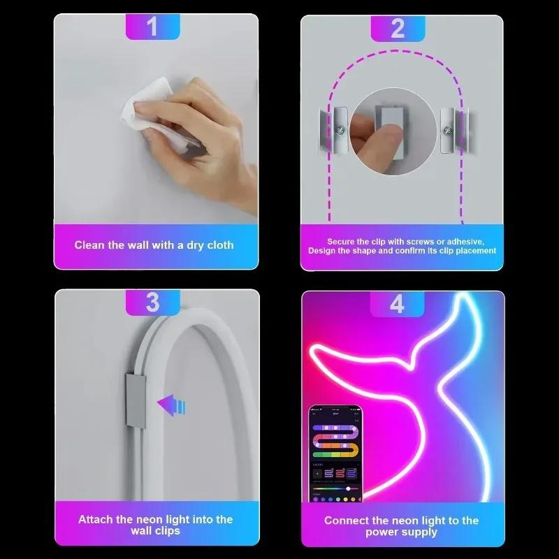 Neon LED Strip Light 1/2/3/5M Silicone Neon Rope Light Music Sync DIY APP Multicolor Chasing Strip Tape for Room Wall Decor