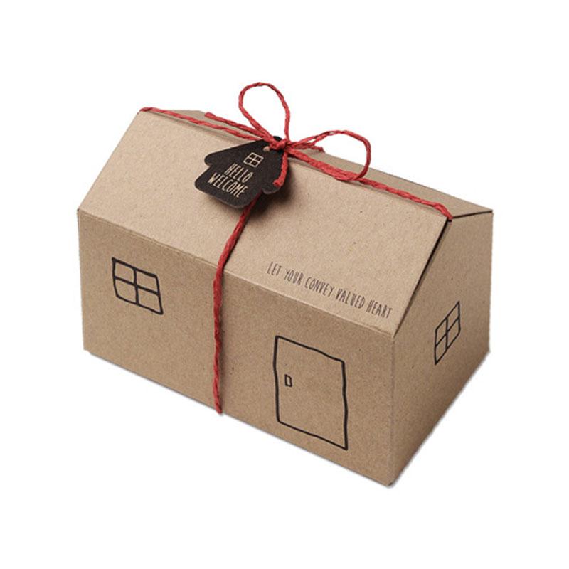 WTEMPO Small House Shaped Paper Gift Boxes Foldable DIY Party Decor Favor Treat Boxes Business Shopping Mall Activity Packaging Boxes