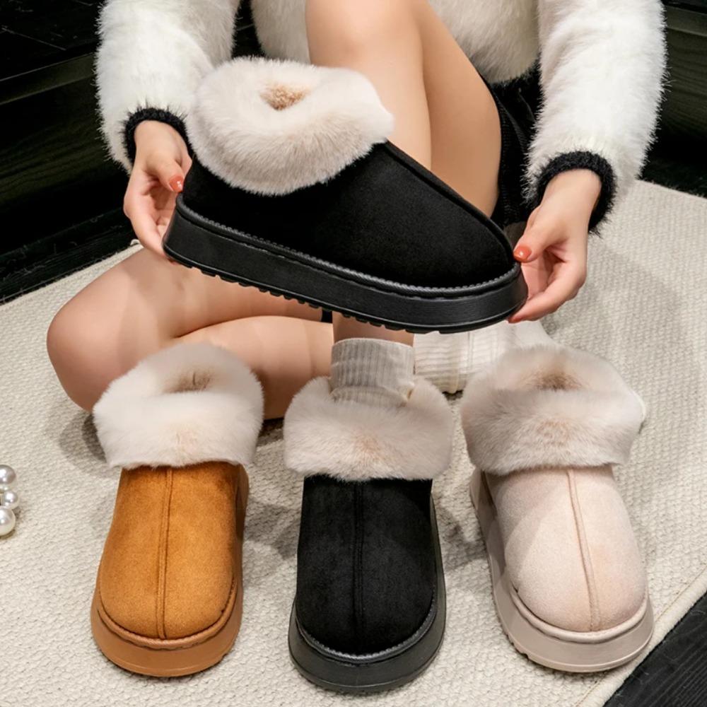 High Quality of  Women's Fashion Snow Boots Fluffy Plush Faux Fur Soft Slippers Winter Indoor Comfortable Home men's Shoes
