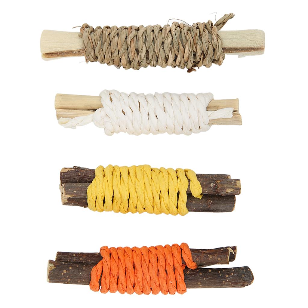 4pcs Hamster Teething Bars Edible Apple Sticks Sweet Bamboo Hamster Chew Toy with Rope