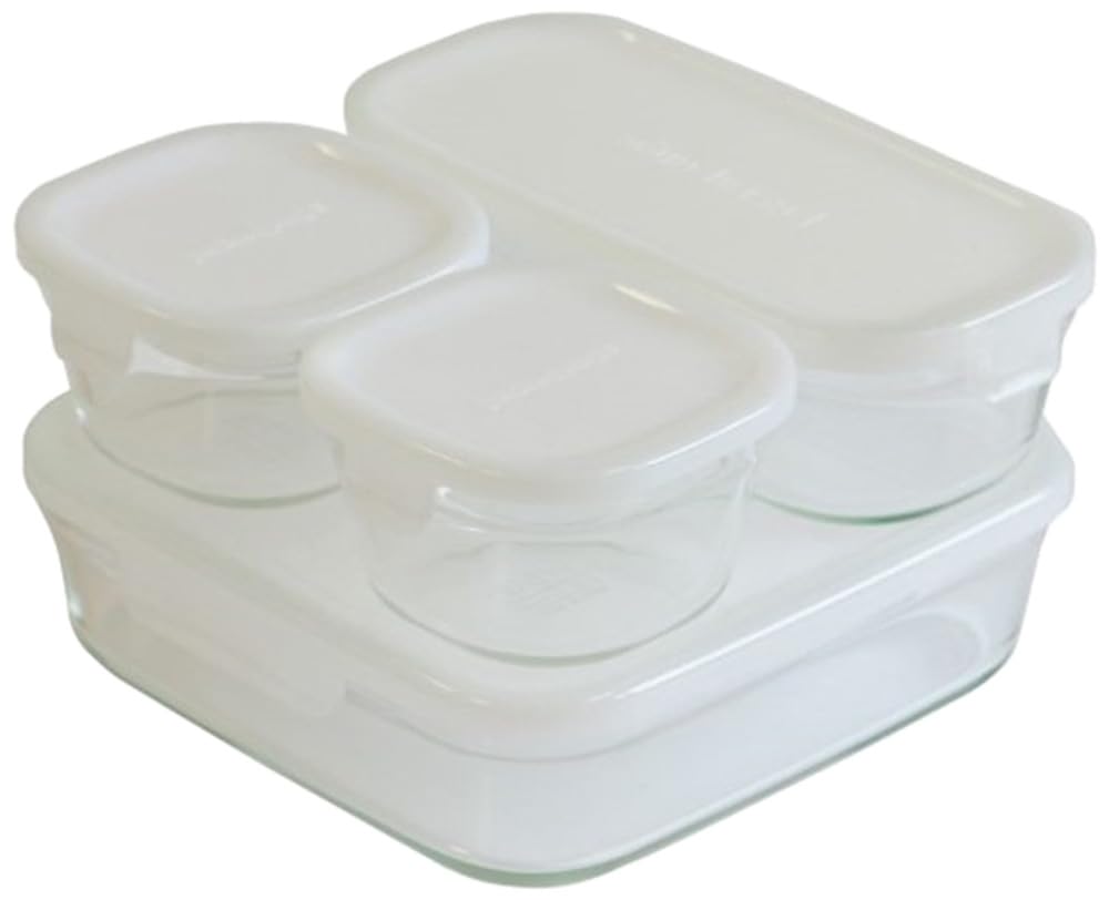 

Iwaki Glass Storage Pack Microwave 200ml x 500ml x 1200ml x Heat-Resistant Containers, Square, & Safe, 4-Piece Set, White, 2, 1, 1, PS-PRN-4W2
