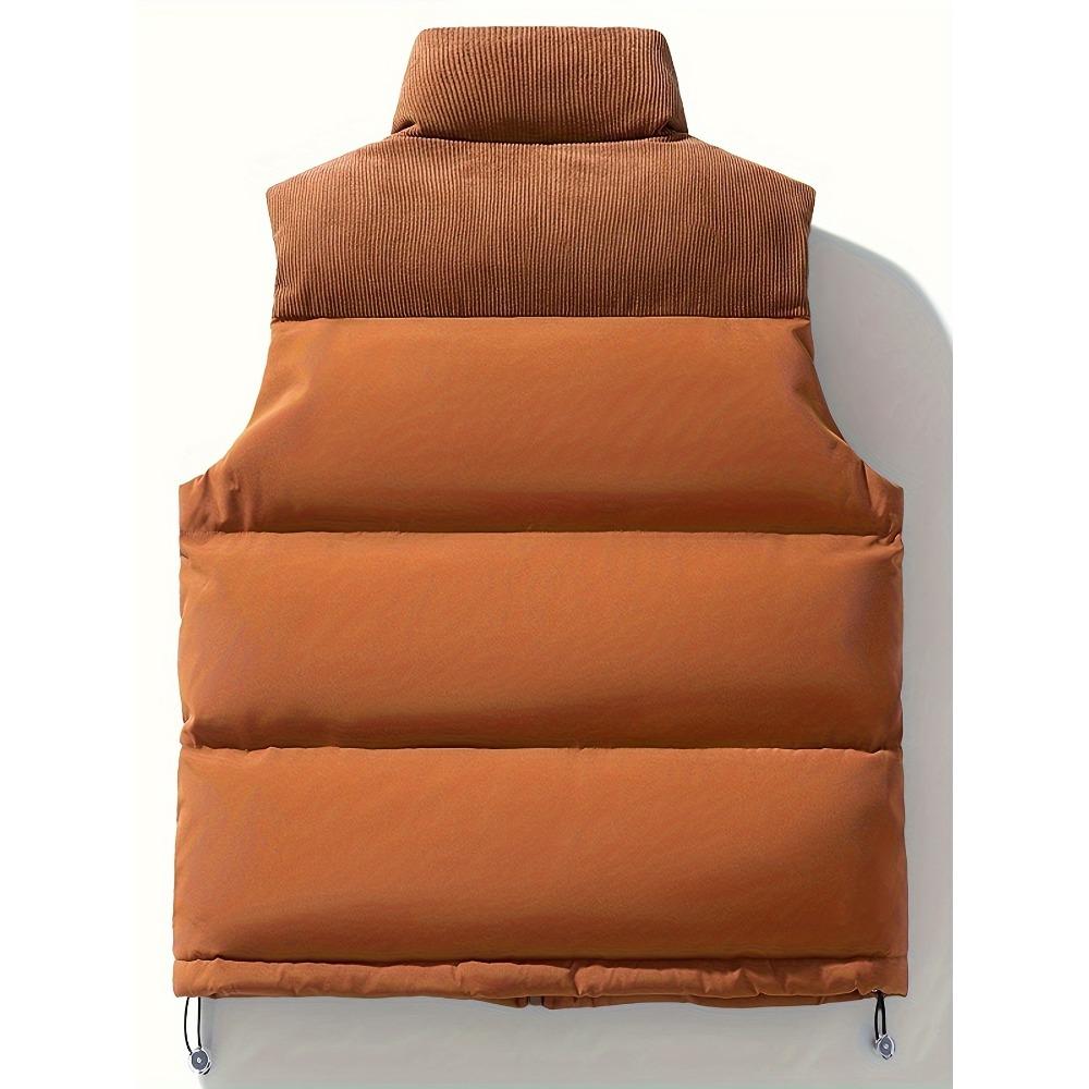 Men's and Women's Casual Sleeveless Waistcoat, Small Collar Design, Thick and Warm, Solid Colour Style, Loose Fit, Beltless Design, Front Zip Closure