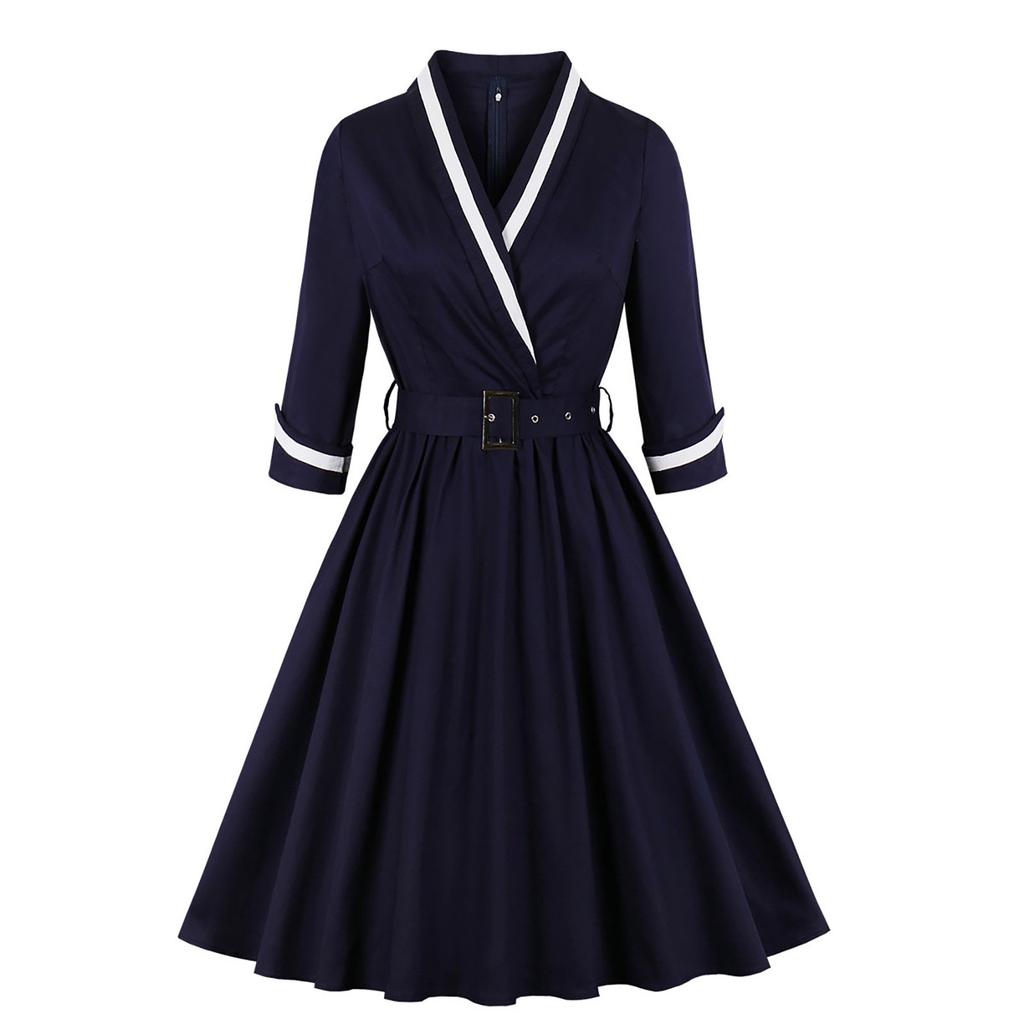 Fashion Women's Temperament Long Sleeve Waist Slim Fit Swing Dress Small Dress