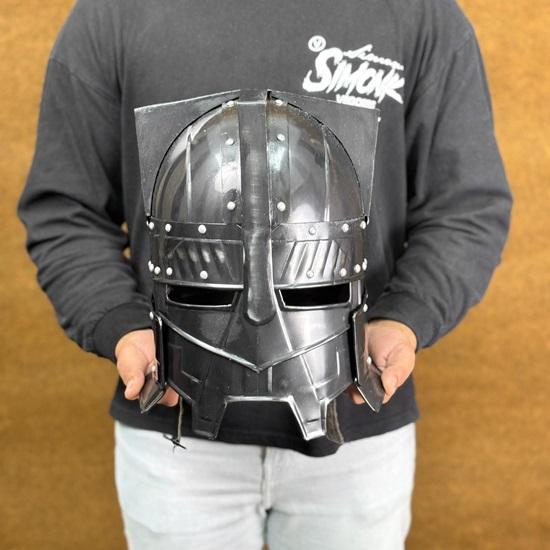 Black Moria Dwarven Battle Helmet LOTR-Inspired Medieval Armor for LARP, Cosplay, Knight Attire, and Collectible Display