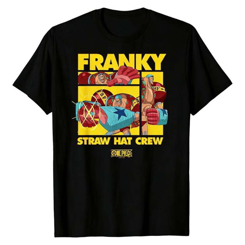 

Franky Straw Hat Crew One Piece TShirt Bold Street Anime Graphic Print Crew Neck Pure Cotton Streetwear Fashion Tops 4XL