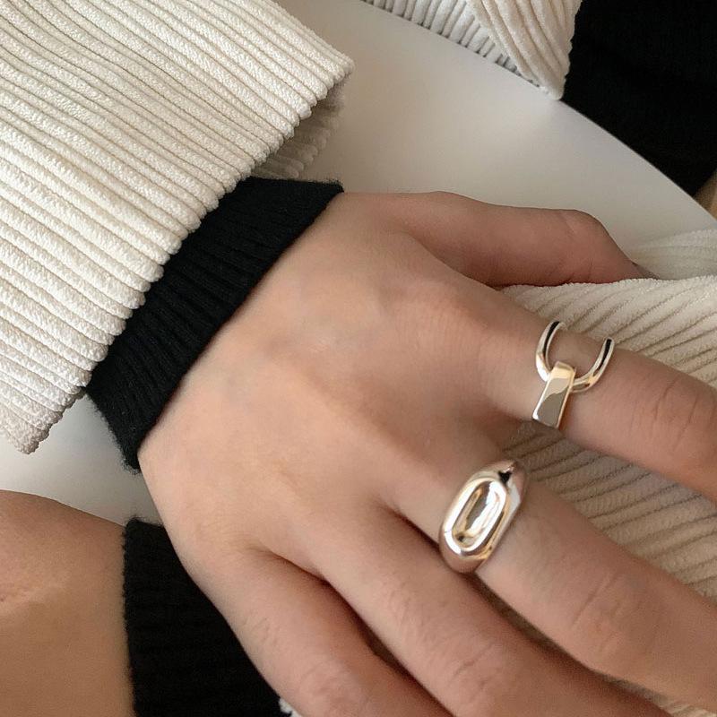 Geometric Asymmetrical Women's Adjustable Oval Ring - Fashionable Hip Hop Index Finger Jewelry