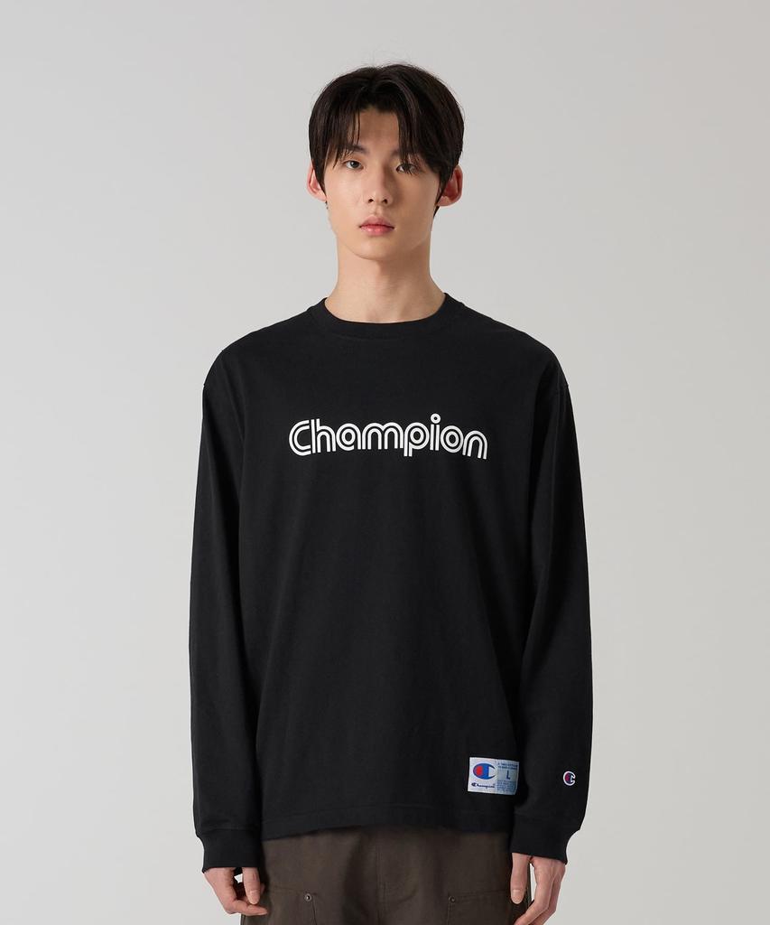 CHAMPION Track Logo Loose Fit Jog Tag Long Sleeve T-Shirt Black