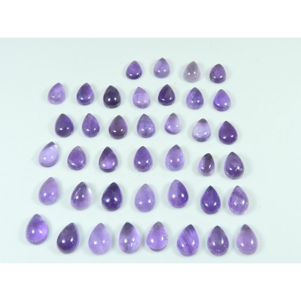 6X9MM Natural Amethyst Pear Shape Cabochon Loose Gemstone 40Pcs Lot 81Cts. C-3635