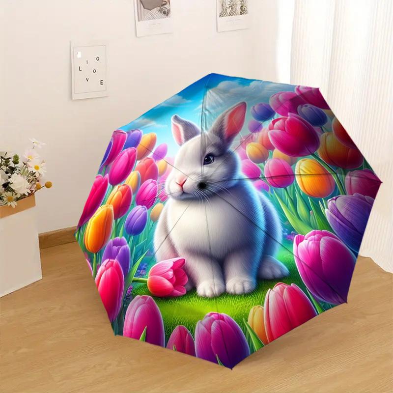 1pc rabbit flower Pattern Umbrella  Automatic Opening and Closing Umbrella, High quality Umbrella, Ideal Gift for Her 244